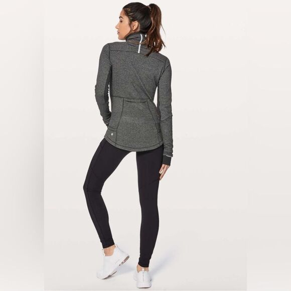 Lululemon Base Runner 1/2 Zip Heathered Herringbone Black Size 10 - Picture 2 of 12